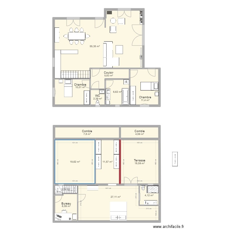 V-3. Plan de 15 pièces et 194 m2