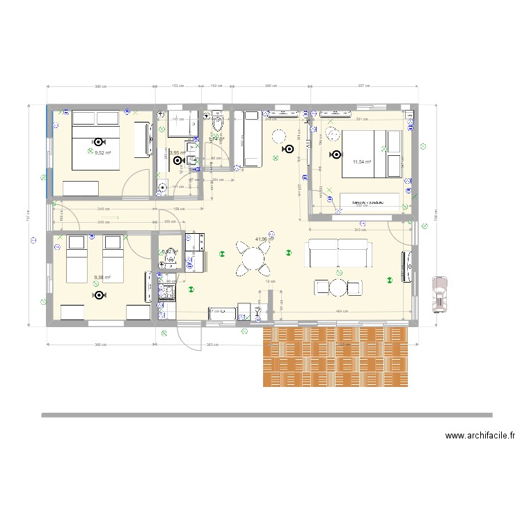 F4-3bassins-dimensions. Plan de 7 pièces et 79 m2