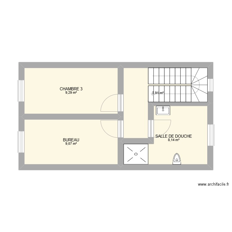 ETAGE 2. Plan de 4 pièces et 34 m2