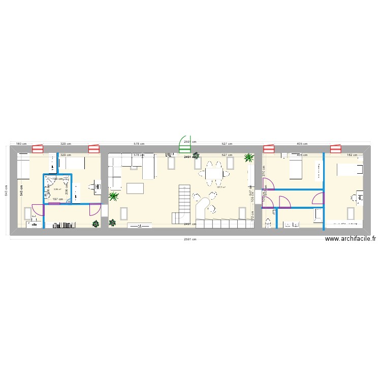 etage maison des invitées plan 1 avec aménagement (14.02.2025). Plan de 2 pièces et 139 m2