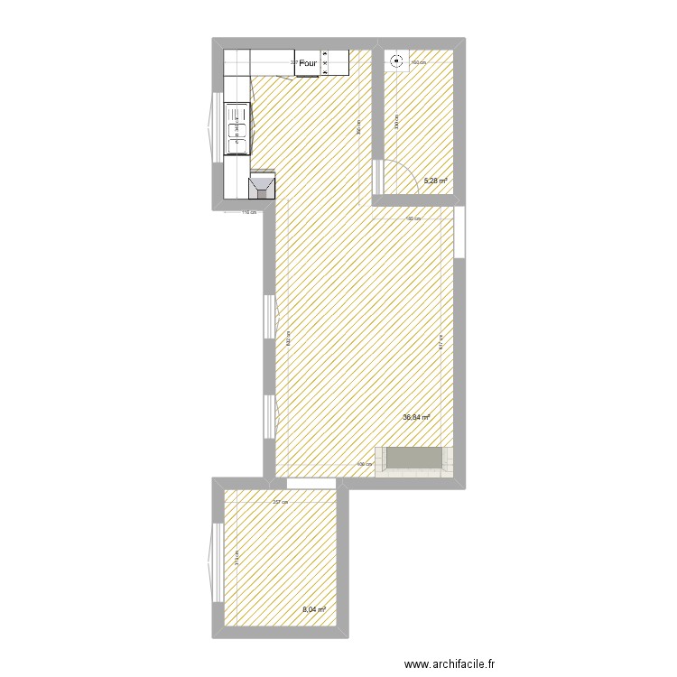 saurat. Plan de 3 pièces et 50 m2