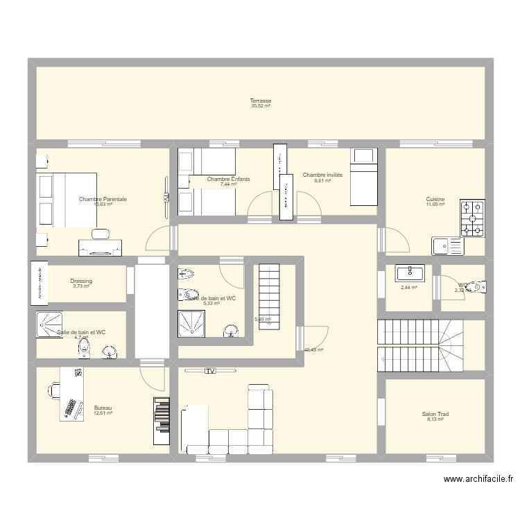 Maison. Plan de 14 pièces et 162 m2