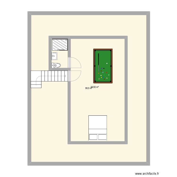 comble. Plan de 2 pièces et 132 m2