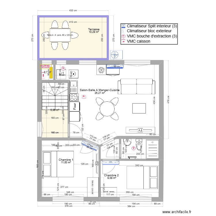 immeuble1 1er/2ème Chauff V4  sol b T3. Plan de 6 pièces et 62 m2