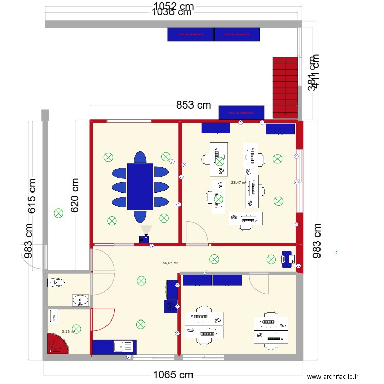 PLAN BUREAU OLIVIER 3. Plan de 3 pièces et 83 m2