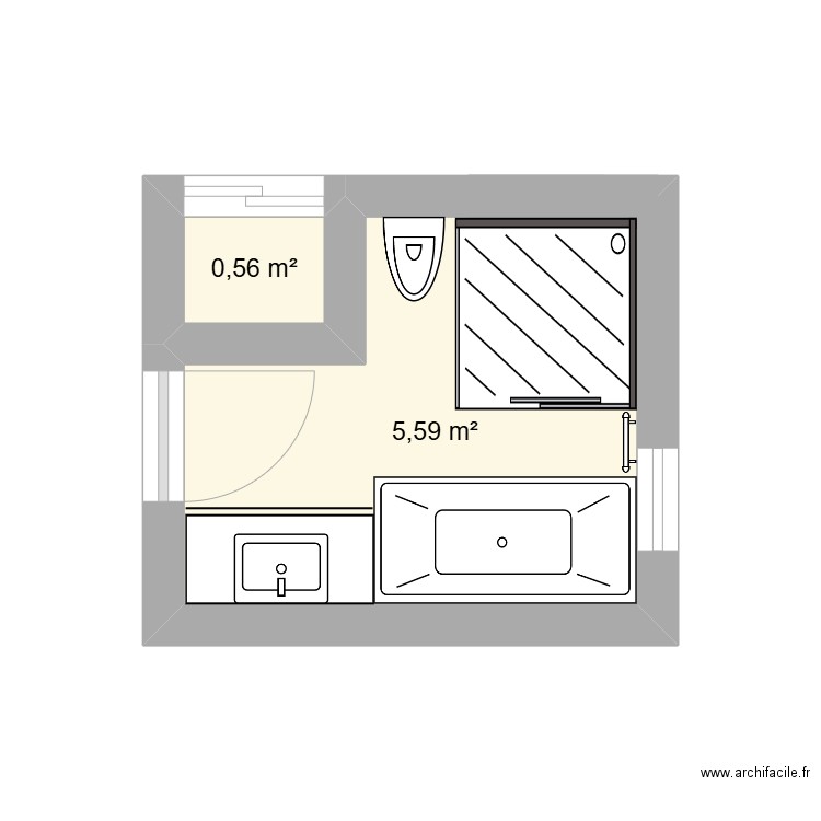 Salle de bain 3. Plan de 2 pièces et 6 m2