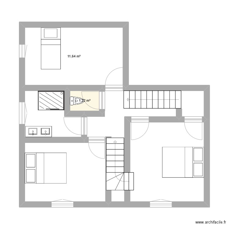 1er m1. Plan de 2 pièces et 13 m2