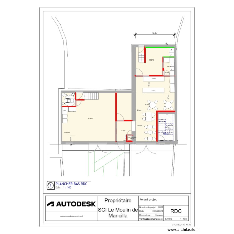 Projet restaurant apres travaux v2. Plan de 9 pièces et 125 m2