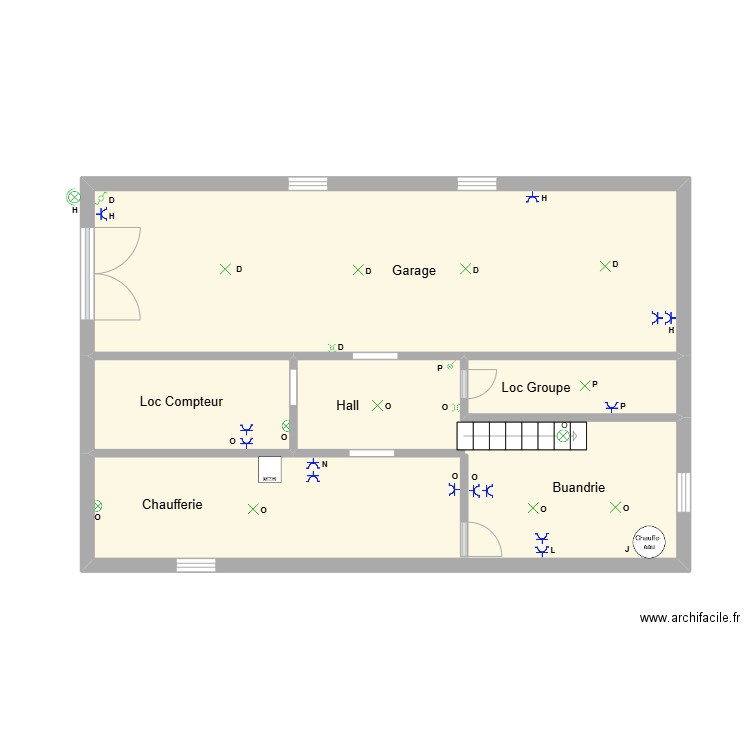 Cave. Plan de 4 pièces et 47 m2