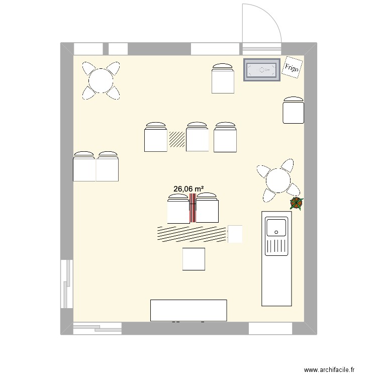 resto plan salle. Plan de 1 pièce et 26 m2