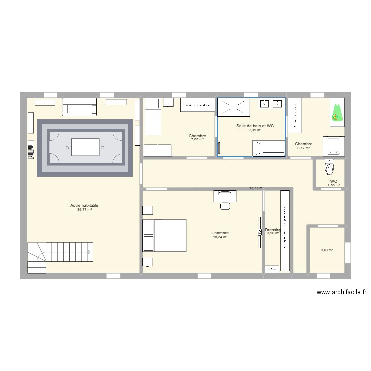 etage. Plan de 9 pièces et 99 m2