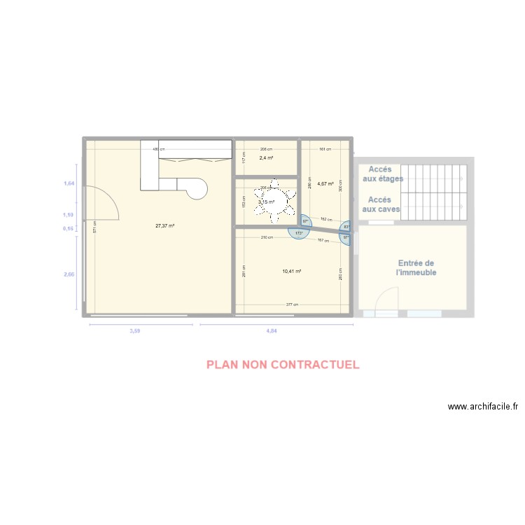 plan café. Plan de 5 pièces et 48 m2