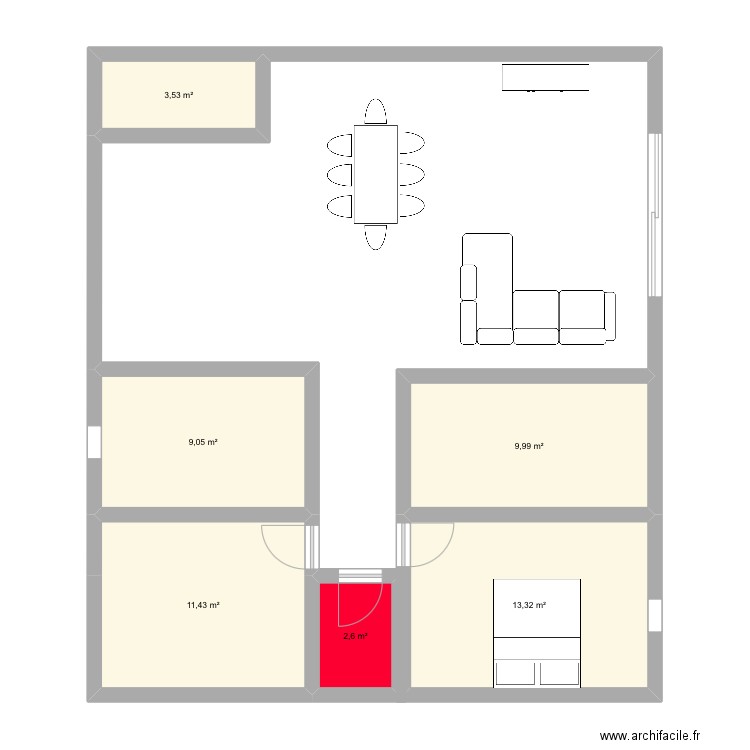 Maison construction horizontale. Plan de 6 pièces et 50 m2