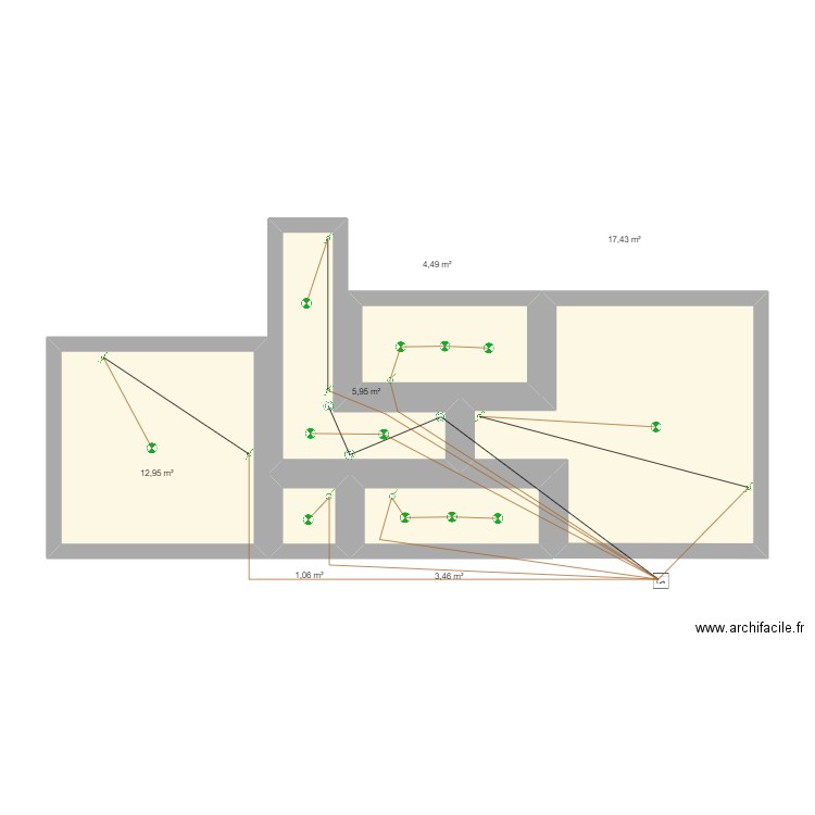 caro eclairage. Plan de 6 pièces et 45 m2