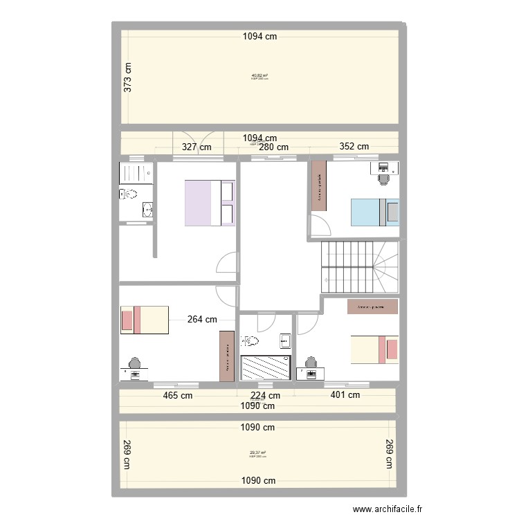 1 etage. Plan de 4 pièces et 91 m2