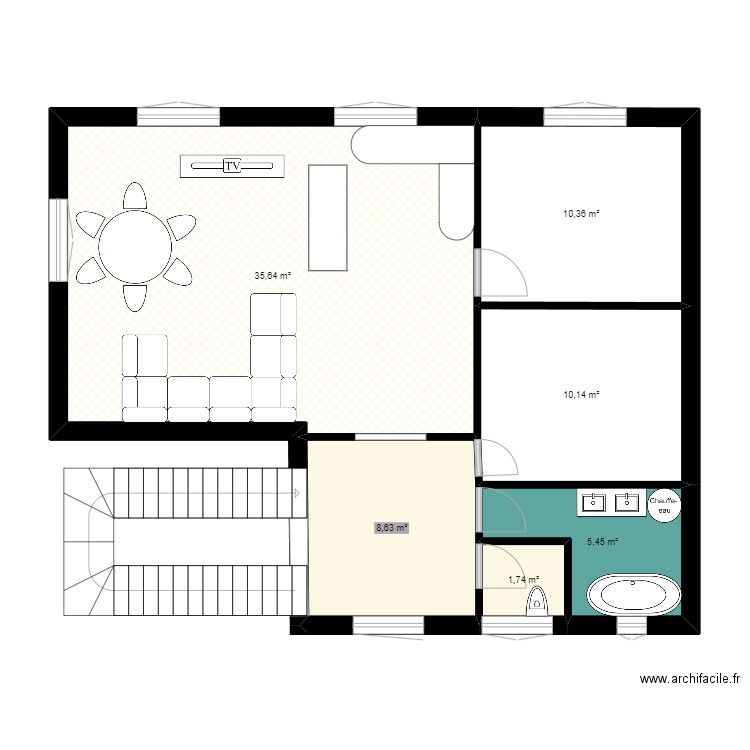 1 er etage 2nd prop. Plan de 6 pièces et 72 m2