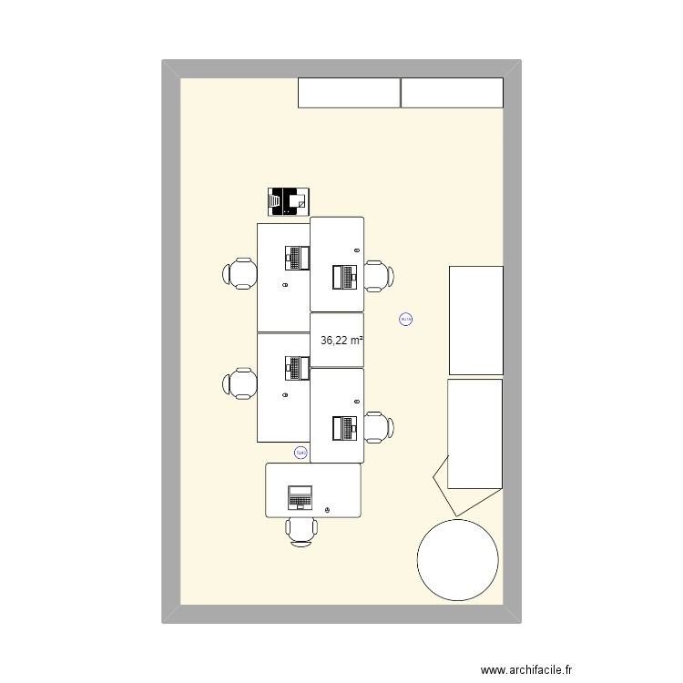 Bureau. Plan de 1 pièce et 36 m2