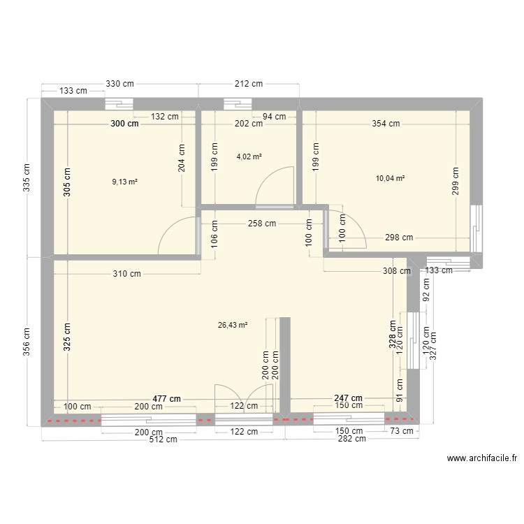 plan aguerba. Plan de 4 pièces et 50 m2