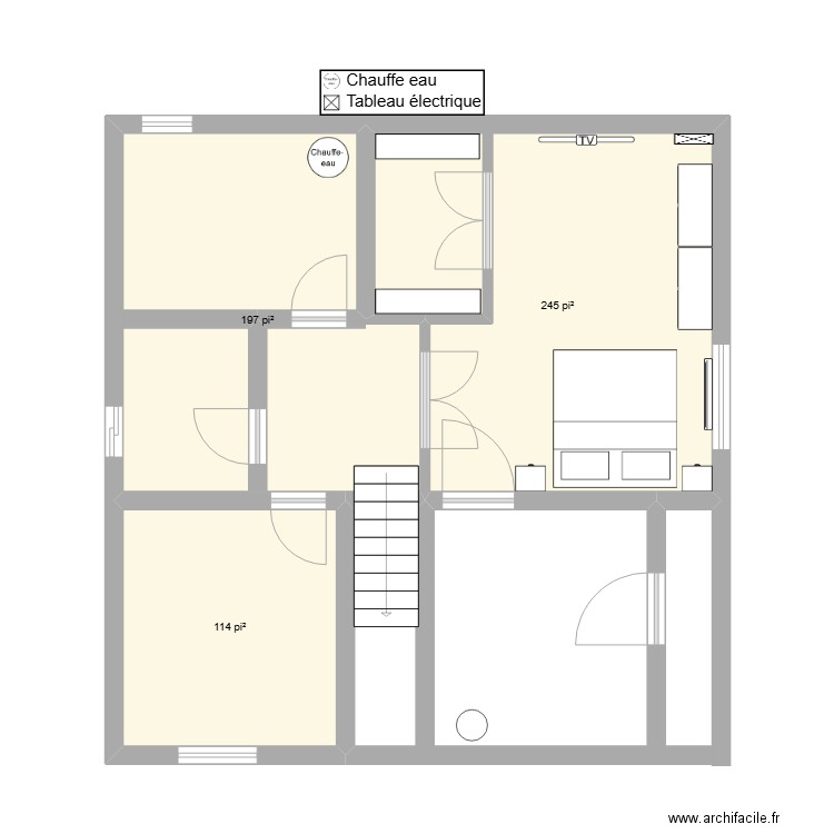 sous sol. Plan de 3 pièces et 52 m2