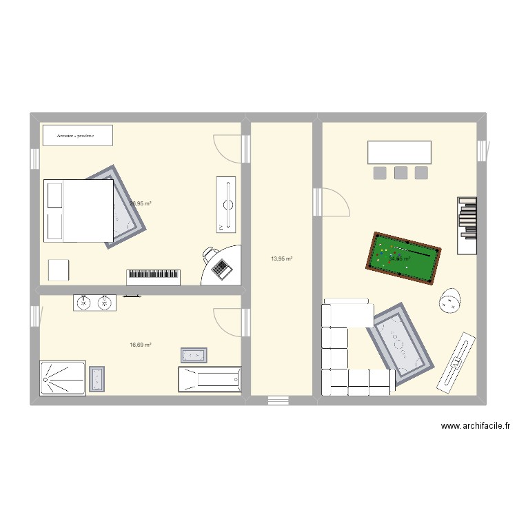 Plan Anglais. Plan de 4 pièces et 92 m2