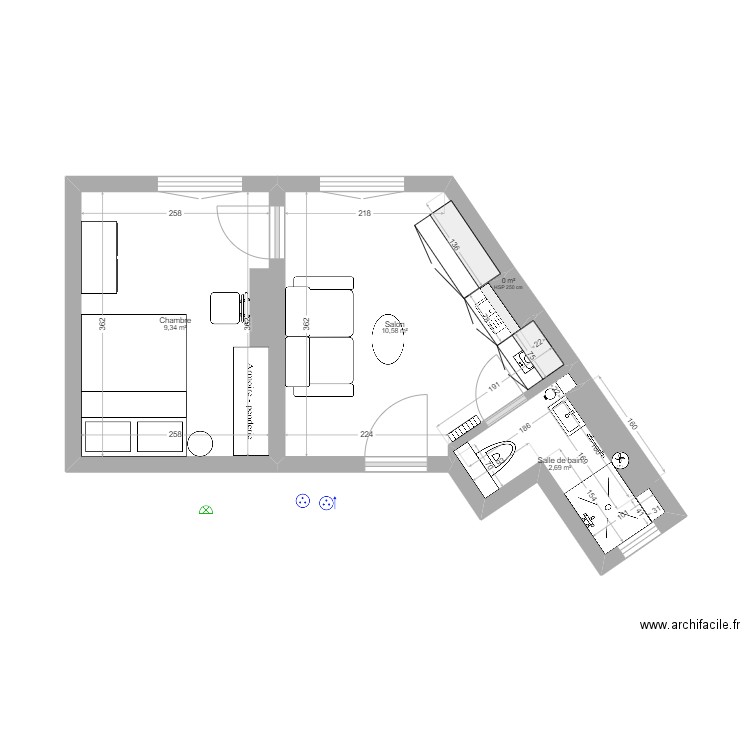 Plan Simon après travaux. Plan de 5 pièces et 23 m2