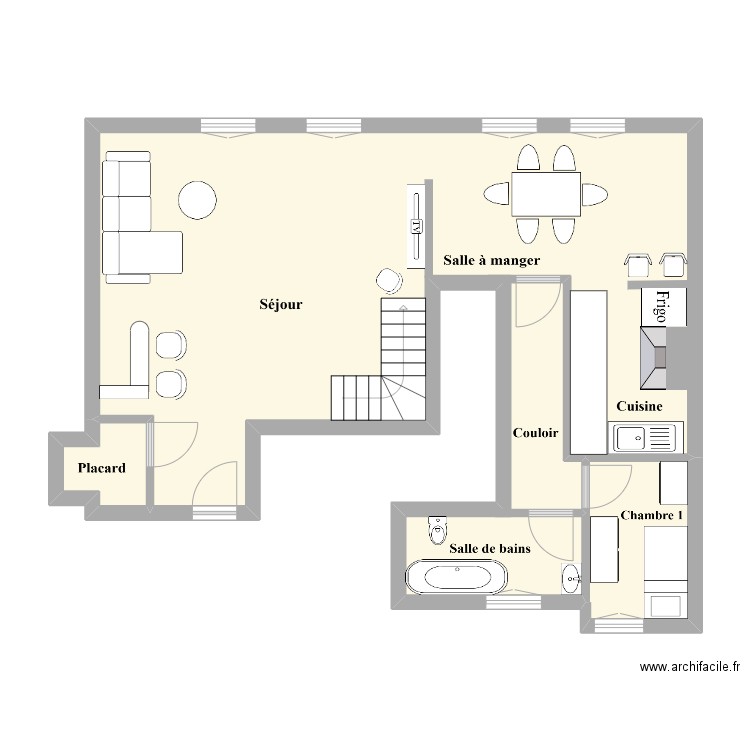 croquis 335. Plan de 3 pièces et 68 m2