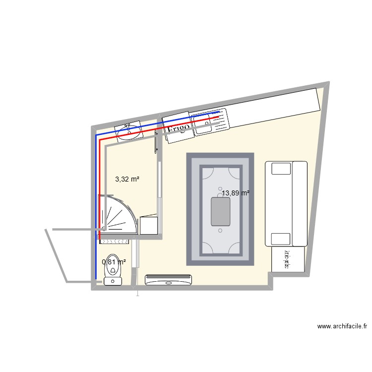 appartenait 1. Plan de 3 pièces et 18 m2