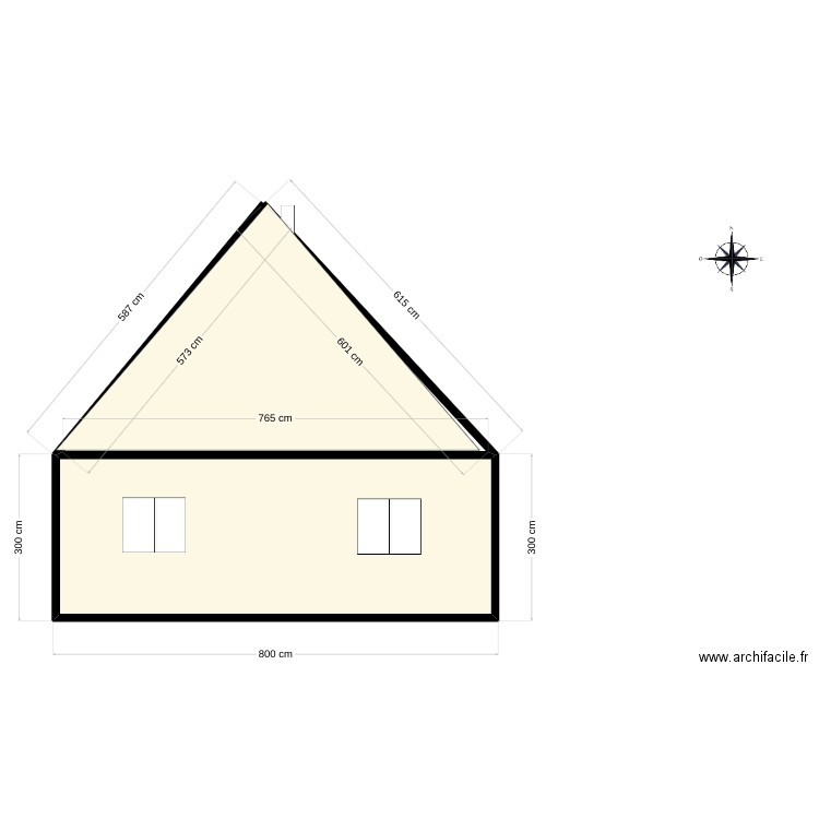 vue cote. Plan de 1 pièce et 22 m2