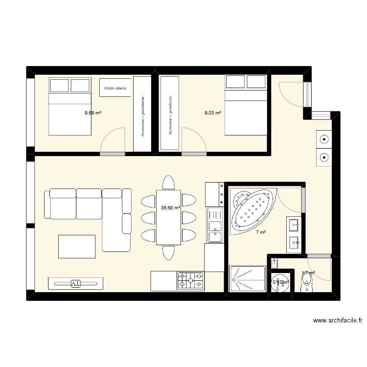 Ploeuc 1er etage. Plan de 6 pièces et 65 m2