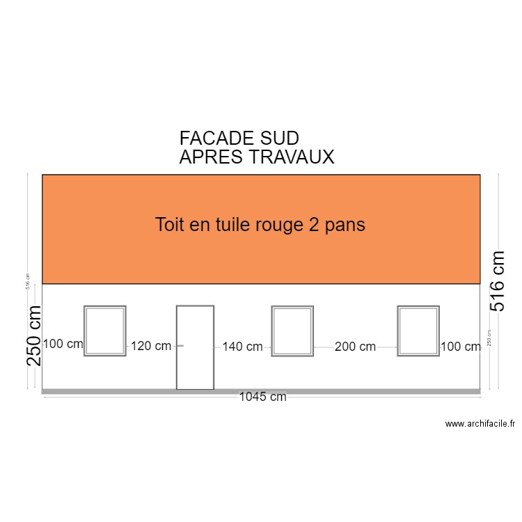 dp4 facade sud avant travaux. Plan de 0 pièce et 0 m2