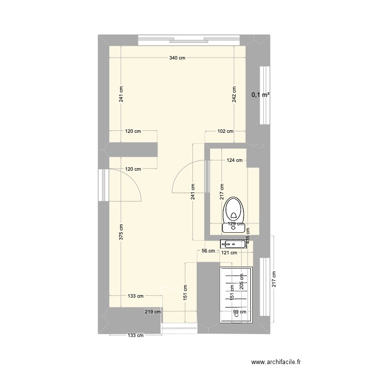 garage -habitation. Plan de 2 pièces et 22 m2