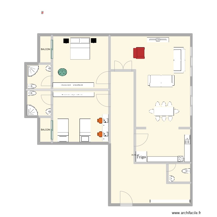 PLAN AMENAGEMENT DAKAR . Plan de 9 pièces et 134 m2