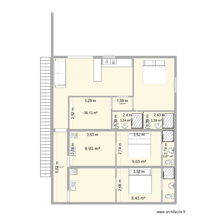 Garage + maison 2 studios en haut ARNAUD. Plan de 9 pièces et 55 m2