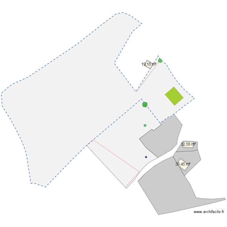 Plan d'éxterieur. Plan de 3 pièces et 90 m2