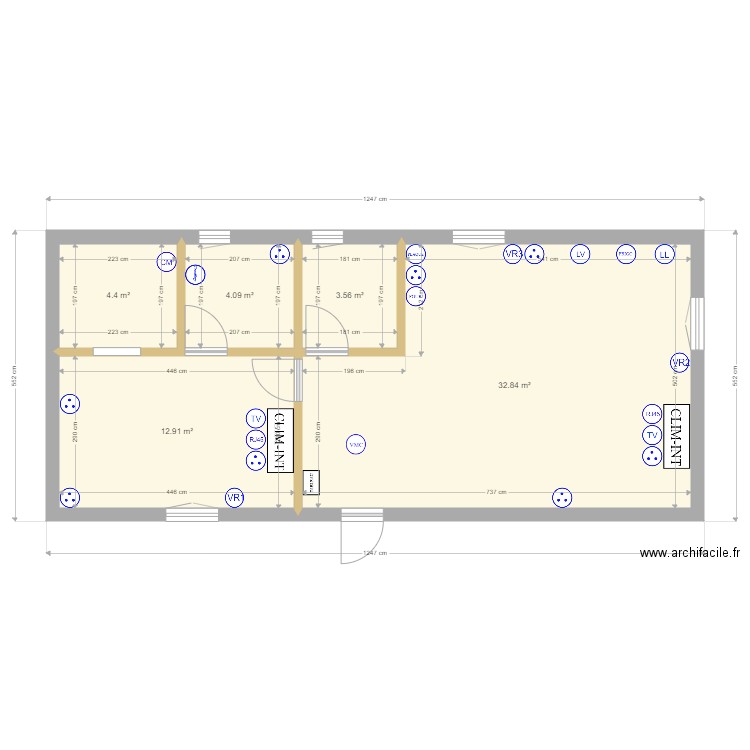 PLAN appart 60m². Plan de 5 pièces et 58 m2