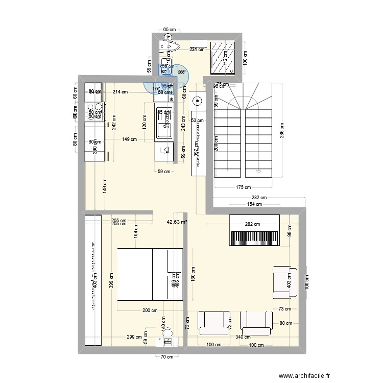 Paris 14 V6. Plan de 1 pièce et 43 m2