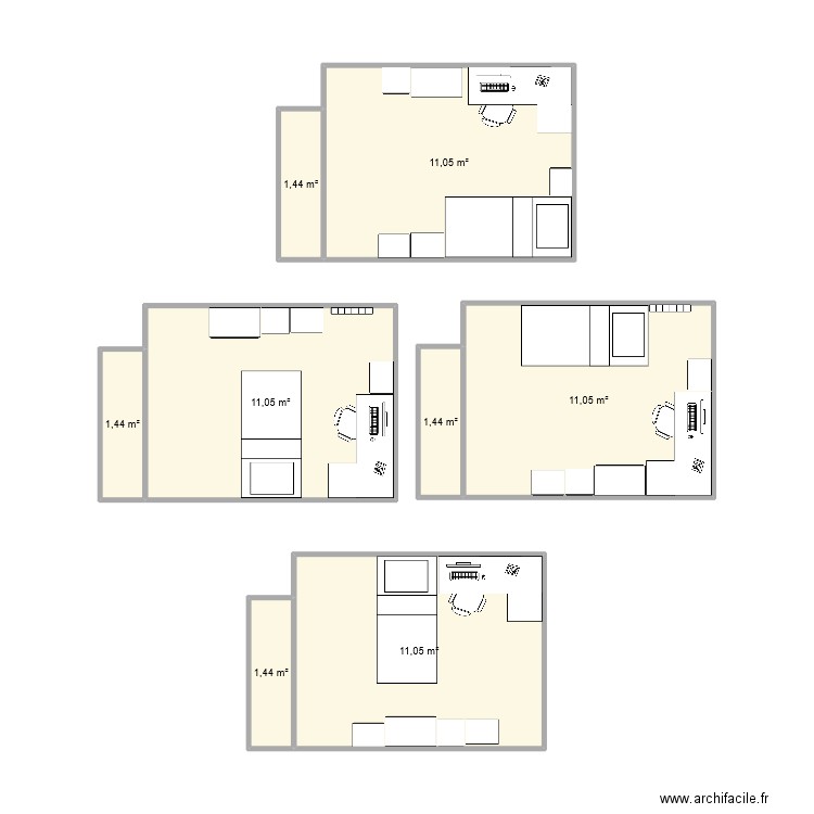 disposition chambre. Plan de 8 pièces et 50 m2