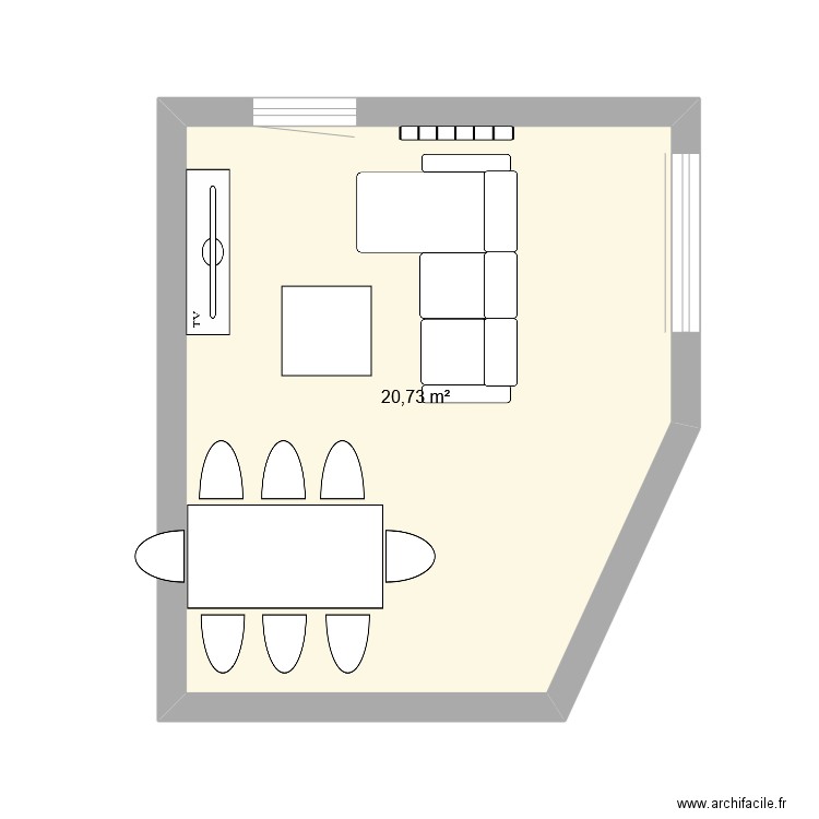 salon. Plan de 1 pièce et 21 m2