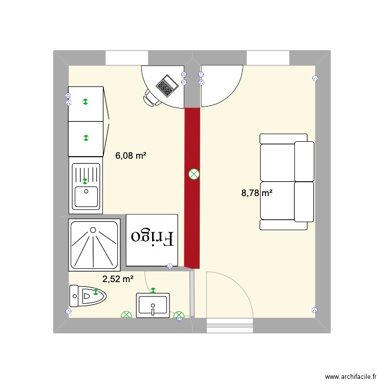 Penthièvre APRES V3. Plan de 3 pièces et 17 m2