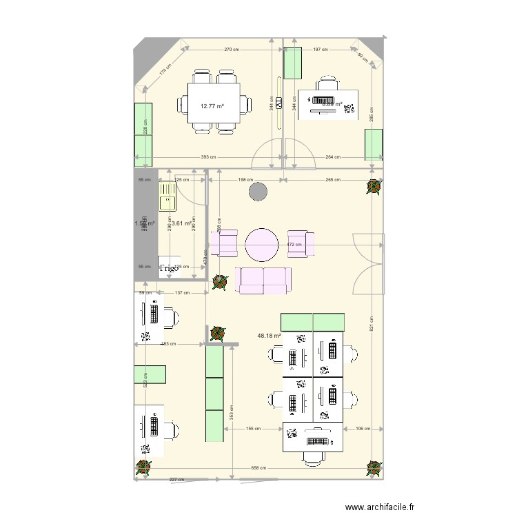 bureaux jaures. Plan de 5 pièces et 75 m2