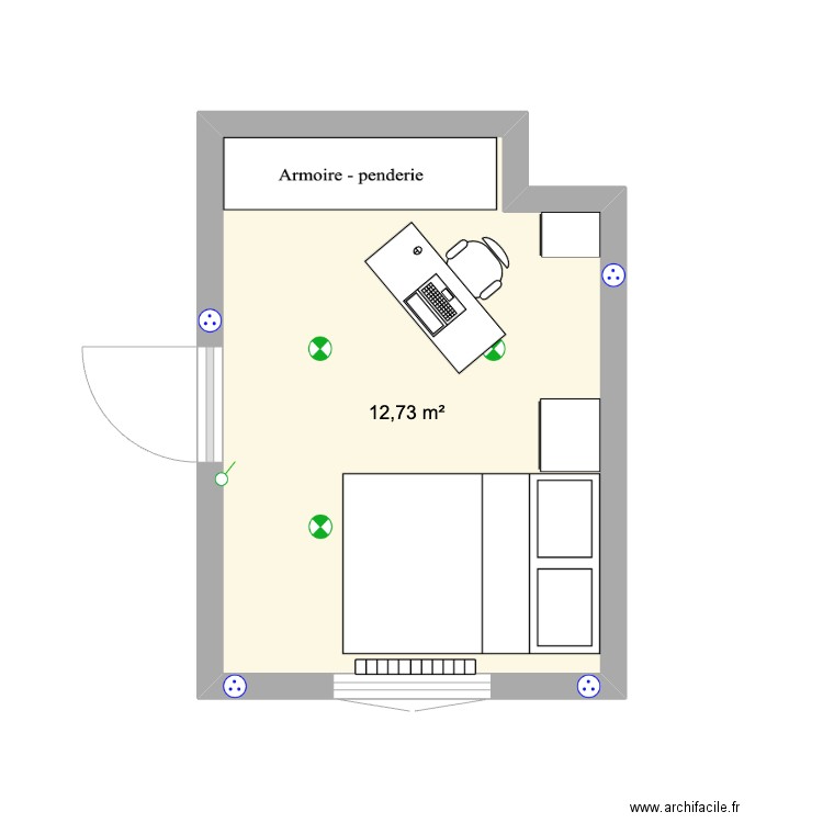 chambre lena. Plan de 1 pièce et 13 m2