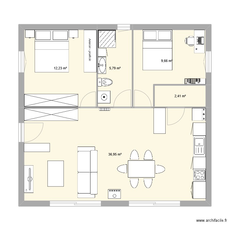 Maison 1. Plan de 5 pièces et 67 m2