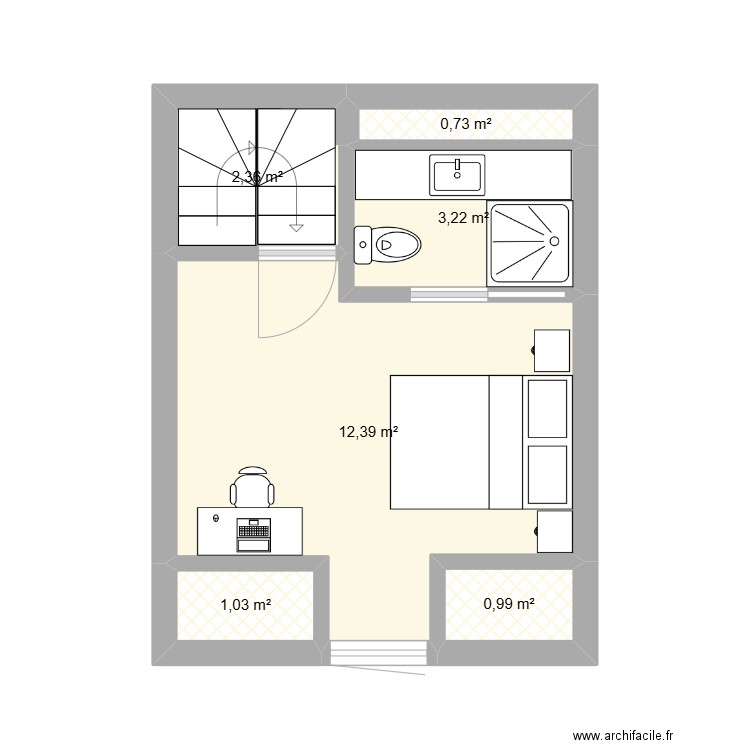 Logement milieu étage partagé-12-11-2024. Plan de 6 pièces et 21 m2