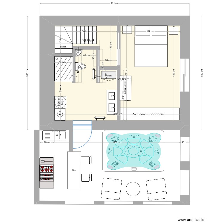 GRECE - BAS + TERRASSE. Plan de 2 pièces et 26 m2