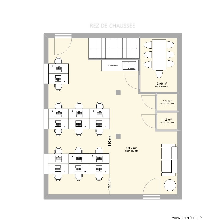 Librairie. Plan de 4 pièces et 69 m2