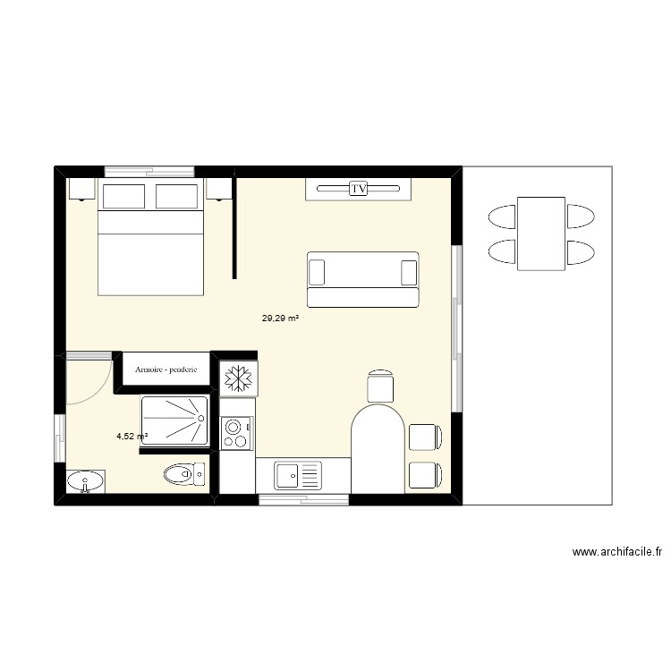 TAUTIRA HOUSE. Plan de 2 pièces et 34 m2