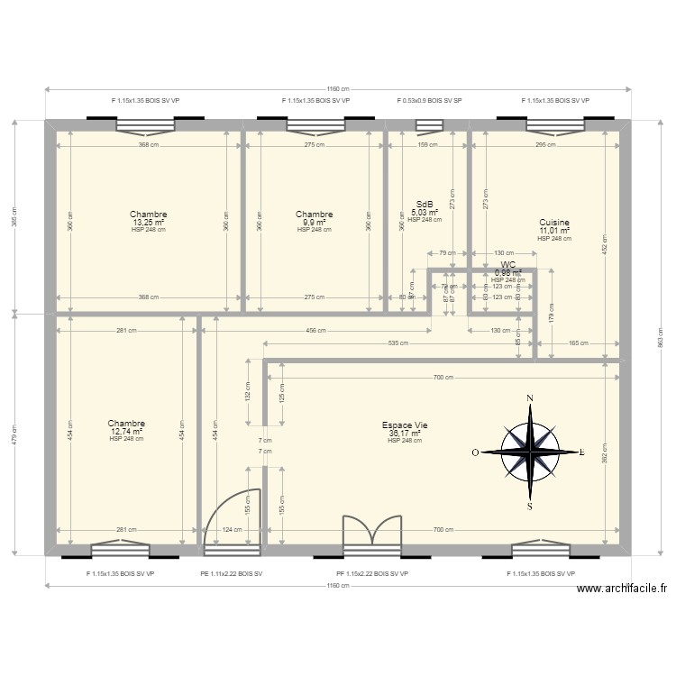 Marie-Christine ROY. Plan de 7 pièces et 89 m2