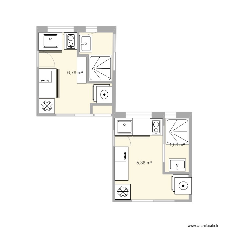 162 - 3. Plan de 3 pièces et 14 m2