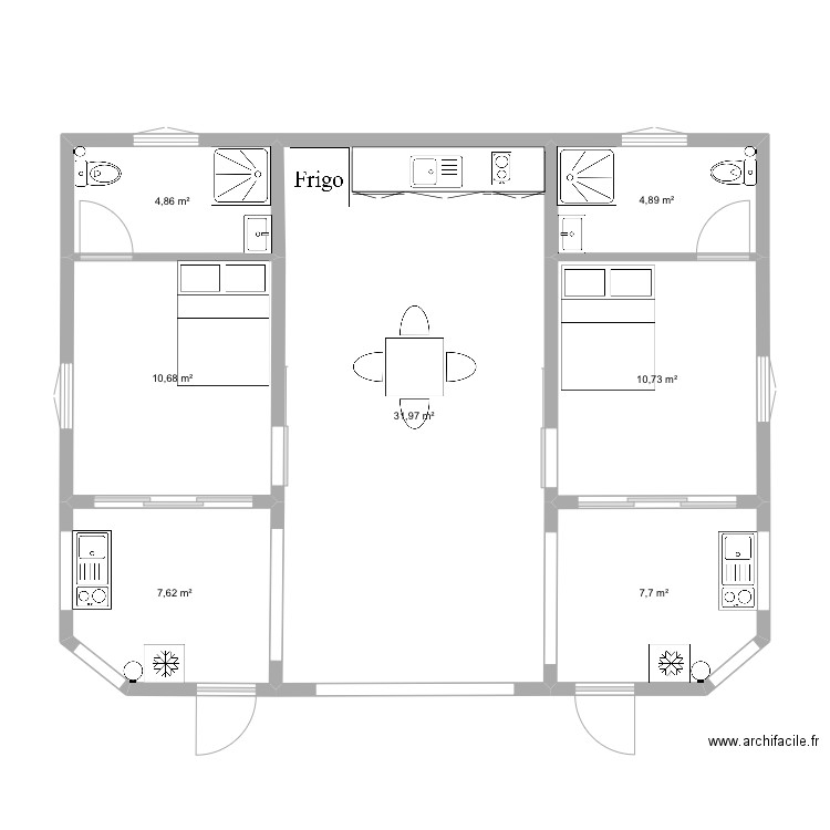 Plan studio galets DESIRADE . Plan de 7 pièces et 78 m2