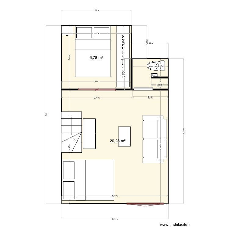 Risoul 4 définitif. Plan de 2 pièces et 27 m2